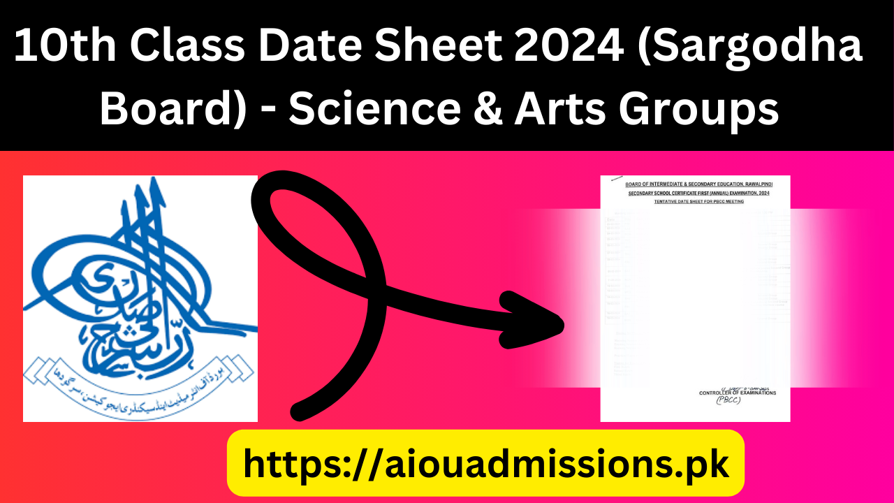 10th Class Date Sheet 2024 (Sargodha Board)